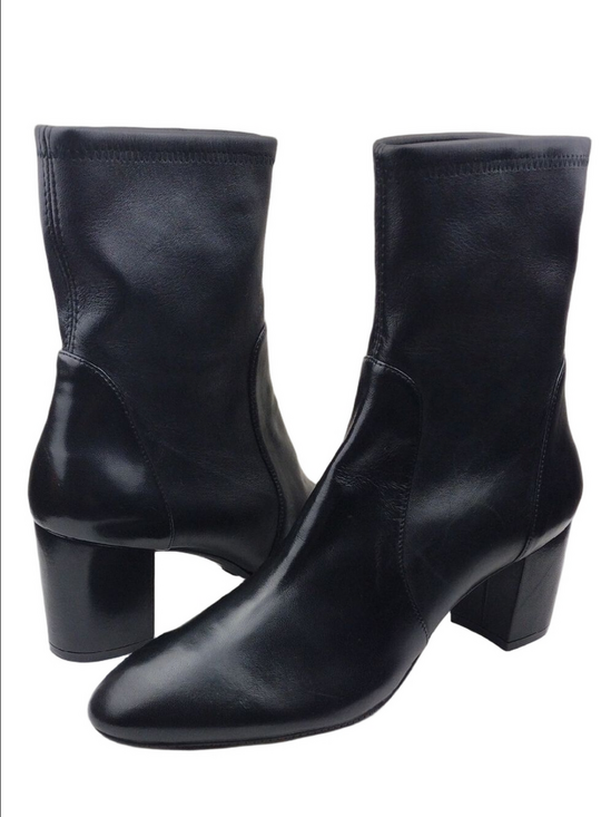 Stuart Weitzman Shoes - Stuart Weitzman Yuliana Black Leather Panel Upper Almond Toe Heeled Ankle Boot